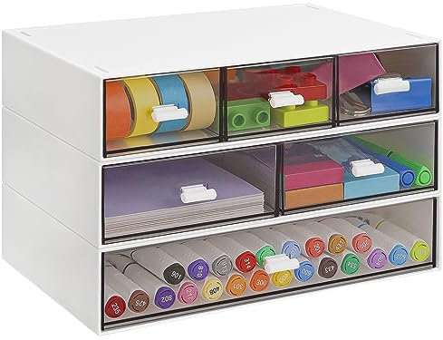 3-stöckiger, stapelbarer Schreibtisch-Organizer mit 6 Schubladenvon Yocomey, Schreibtisch-Aufbewahrungskästen aus Kunststoff, abnehmbare Aufbewahrungsboxen für Make-up, Büro-Schreibwaren-Organizer für