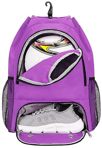 sportsnew Fußball Tasche, Basketball Kordelzug Rucksack Verstellbar Sportrucksack mit Ballfach & Schuhfach und Nasstasche Tunnelzug Daypack für Herren Damen