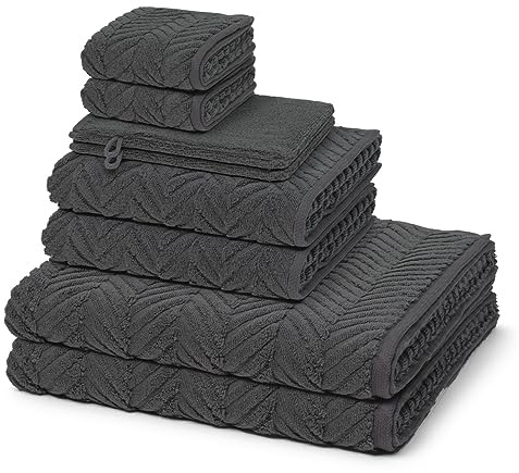Ross - 8 teiliges Frottier-Set - Sensual Skin - Zopf-Muster (2 X Wasch- 2 X Gäste- 2 X Dusch- 2 X Handtuch im Set) - 500 g/m2 - Baumwolle - Walkfrottee - saugstark - weich und flauschig - Anthrazit