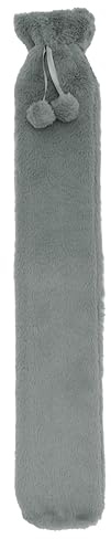 Rohi 1L Long Hot Water Bottle with Cover – Eco Friendly Natural Rubber Hot Water Bottle for Hot & Cold Therapy, Period Pain, Cramps, Swellings, Pain Relief – Super Plush Velour Cover (Silver, 1L)