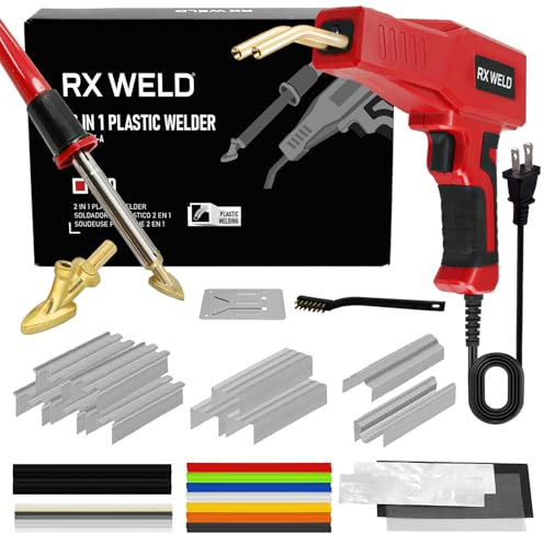 RX Weld Plastic Welder, 2 in 1 Welding Kit Repair Welder Kit 1000PCS Hot Stapler for Car Bumper Cracks, Kayaks, Plastic Toys, Patent Number D1052628