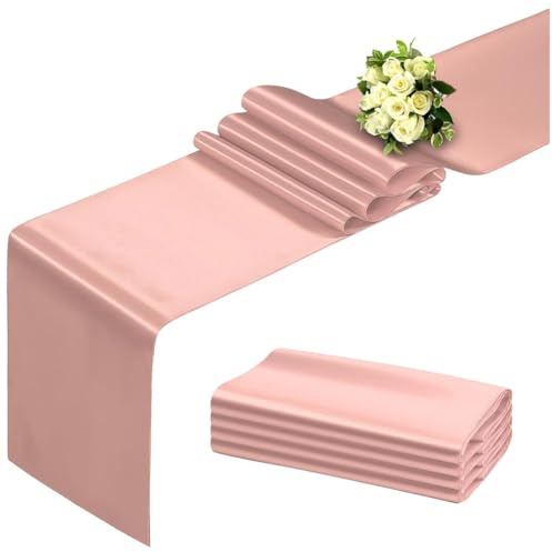 Priyyiu Table en Or Rose 12 X 108 Pouces, Paquet de 10 Chemins de Table en Satin, Table Lisse pour Fête, Banquets de Mariage, Anniversaire