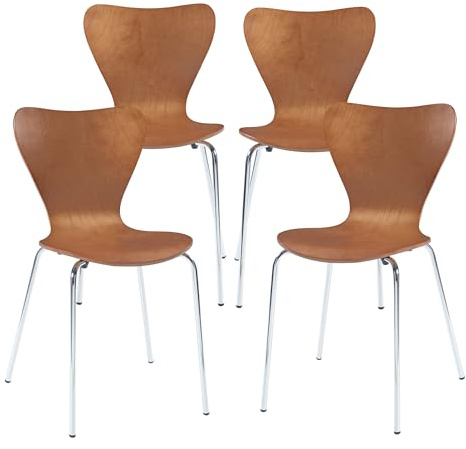 [en.casa] Matrumsstolar set om 4 matsalsstolar för matsal köksstolar stapelstol trä metallben 80 x 48 x 45,5 cm ryggstöd i valnöt