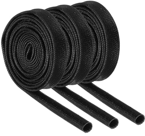 sourcing map 3Pcs Wire Insulation Braid Fire Sleeve,3.28Ft-4mm ID Black | High Temp, Silicone Coated ,Fiberglass Sleeving ,for Automotive Hose Lines Electrical Wiring