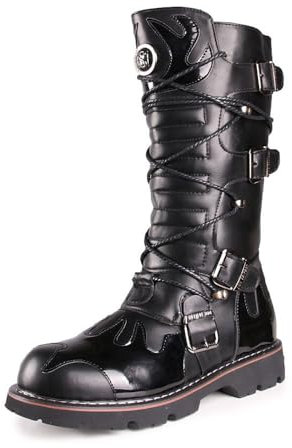 Steampunk Botas De Montar para Los Hombres Retro Punta Redonda De Cuero PU Botas De Caballero Botas Militares De Moda con Múltiples Hebillas De Cinturón (Black,43)