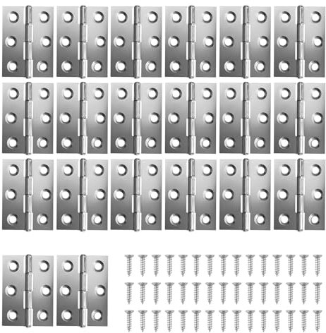 Lot de 20 Charnières pliables en acier inoxydable argenté Charniere Porte pour meubles de maison - Résistantes, polyvalentes, et faciles à installer - Livré avec 120 vis en acier inoxydable (5,1 cm)