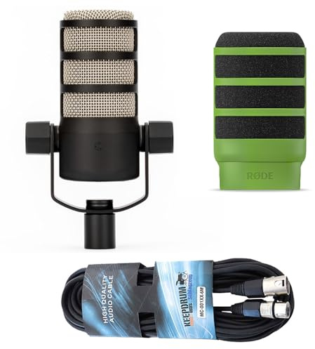 Rode Mikrofon Podmic mit Windschutz WS14 Grün Popschutz und keepdrum Kabel