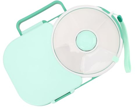 Snack Rotating Container, Divided Fruit & Snack Tray with Lid, Damp Proof Fruit Spinner Organizer, Portable Snack Container for Home Offce, for Kids Lunch Snacks (Green)