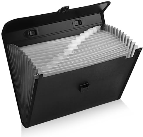 Vattentät A4-dokumentmapp - 33,2 x 24,5 x 3 cm - Svart | Dokumentpärm - Lämplig för kontor, skola, hem - med snäpplås