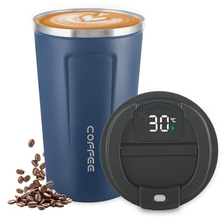 Newvenper Stainless Steel Vacuum Insulated Travel Coffee Mug, Led Temperature Display Insulated Tumbler, Leak Proof with Lid Keeps Cold and Warm, Suitable for Coffee, Tea and Beer (Blue)