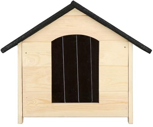 SPRINGOS Hundehaus aus Holz mit erhöhtem Boden 81 x 74 x 62 cm Hundehütte Outdoor Hundehütten Holzhaus mit Schrägdach Outdoor Lamellenvorhang Imprägnierung inklusive