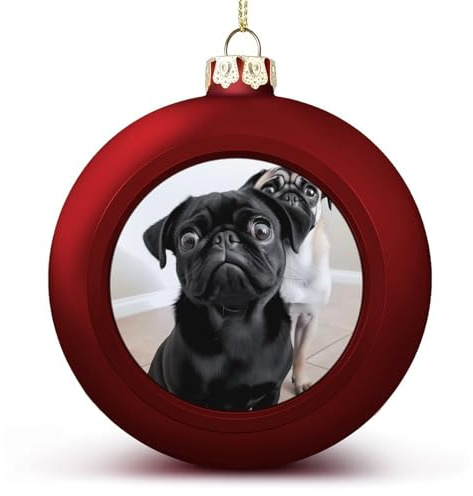 2024 Weihnachtskugel-Ornamente, groß, bruchsicher, niedlich, schwarzer Mops, Hund, Weihnachtsbaumschmuck, Kugeln, roter Stil, hängende Weihnachtsschmuck für Weihnachtsbaum, Feiertagsdekoration