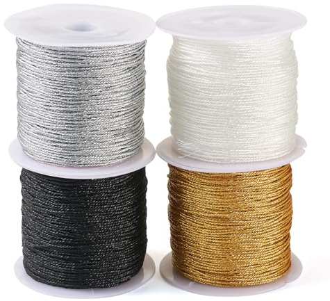 Spritewelry 4 rollos de hilo de cuentas de 0,8 mm, cordón trenzado de poliéster, cordón metálico redondo para hacer manualidades chinas, macramé, pulseras, collares, joyas