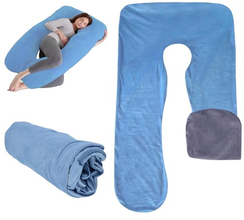 WIYETY Housse de coussin de grossesse en forme de U, en coton amovible, en forme de U, pour adultes, lavable en machine, 140 x 80 cm, bleu et gris