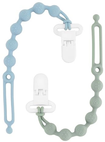 Schnullerkette, Schnullerkette Silikon, Einteiliges Design Schnullerband für Babys MäDchen und Junge, BPA-frei, 2er-Pack (Sage+Ether)