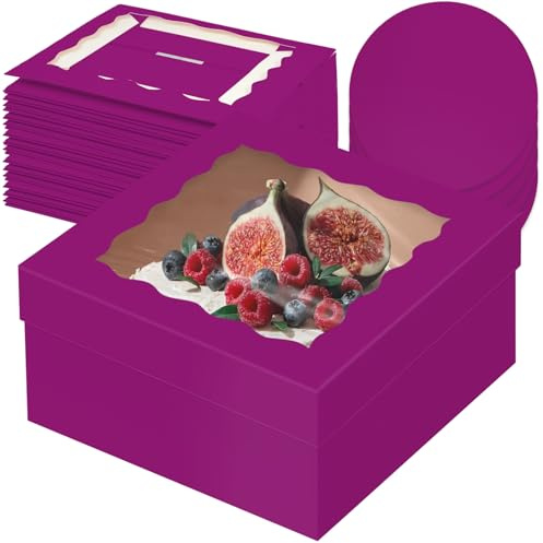 Gcardist Tårtlådor med fönster, 5 stycken, 30,5 x 30,5 x 15,2 cm, mörklila, 5 stycken runda kakplattor på 30,5 cm, kakbehållare på 30,5 cm (12 x 12 tum), kakbehållare på 30 cm