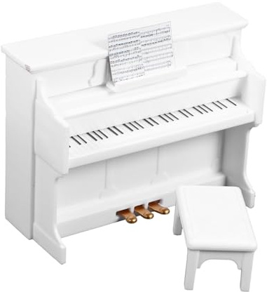 Miniatur Schwarze Klavier,Mini aturpuppe Klavier mit Stuhl 1:12,Puppenhaus Musikinstrument Ornamente Mini Klavier,Kinder Klavier Modell Miniatur,Miniatur Klavier,Puppenhaus Deko (Weiß)