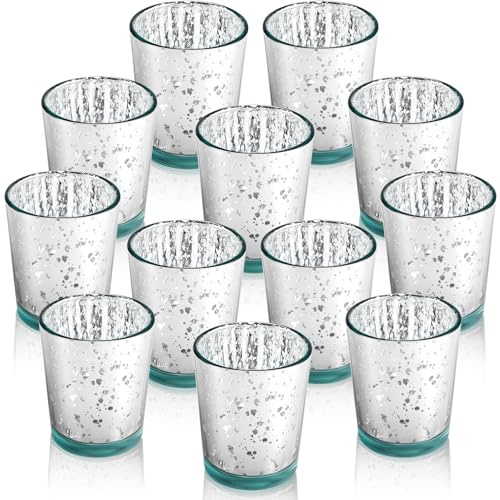 Loppdece 12 Stück Silber Teelichthalter, Glas Teelichtgläser, 5.7 x 6.7 cm