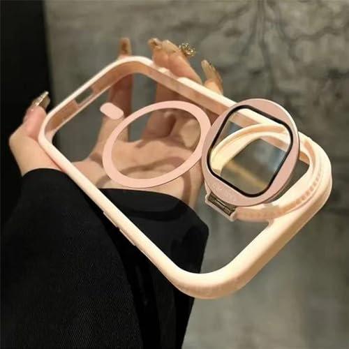 VFDHN Magnetische Ständerhülle für iPhone 16 15 12 13 14 Plus 11 Pro Max Transparente kabellose Laderingabdeckung aus Metall, Pink, für iPhone 12Pro Max