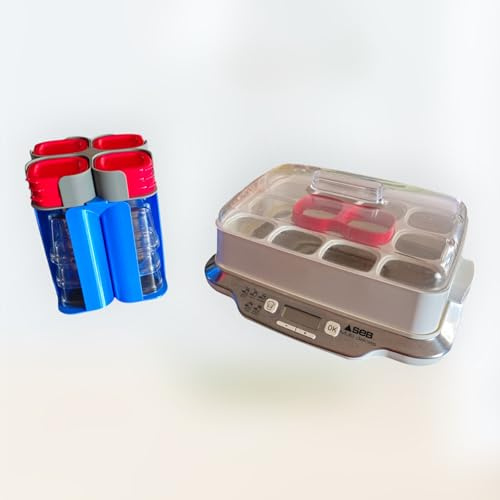 Rangemement Bleu pour 12 Pots et 12 couvercles pour yaourtière multidélices (Bas Bleu et Haut Gris)