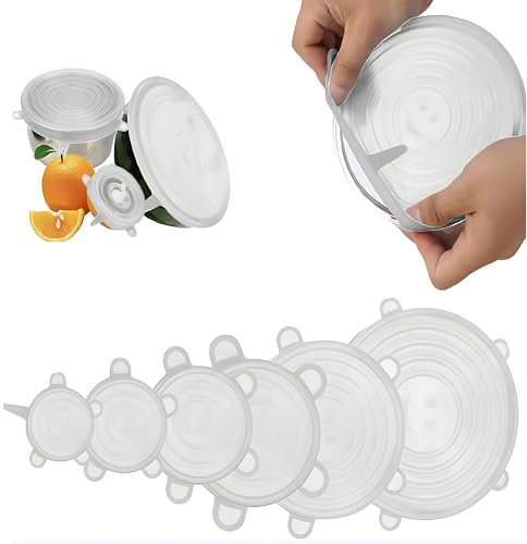 6 tapas de silicona elásticas de silicona, tapas elásticas para yogur, sin BPA, reutilizables, en diferentes tamaños, tapas de silicona para cuencos, ollas, vasos, latas, vasos (blanco)