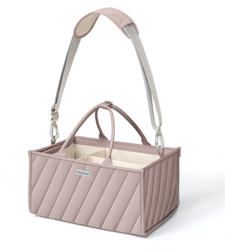 mliinjoy Multifunktionaler Polyesterstoff Aufbewahrungsbox Organizer für Windeln Babyartikel Wochenbettbedarf Kunstaufbewahrung mit Papiertücherfach Schultergurt für Zuhause Kurzreisen Khaki