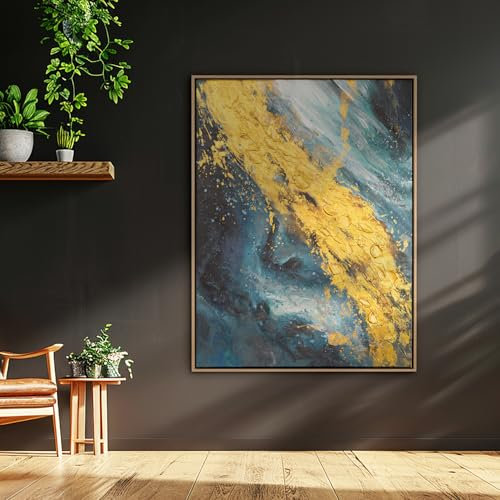 AUREDAS XXL Gemälde handgemalt - Der Raum dazwischen - 150x200cm groß, mit Schattenfugenrahmen Eiche Hell, für Wohnzimmer Schlafzimmer, Büro, ein hochformat Wandbild als Leinwandbild