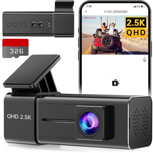 Dash Cam Front WiFi 2.5K 1440P Car Camera, Mini Dash Camera for Cars, Dashcams with App, Night Vision, 24H Parking Mode, G-Sensor, Loop Recording, 32G Card, Support 256GB Max