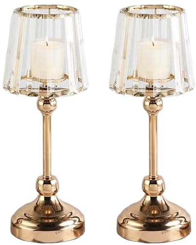 Lawnrden 2 Piezas de candelabros de Cristal 11 '' Decoración de Soportes de candelabros Brillantes con Base Estable Elegante Soportes para Bodas, Fiestas, mesas de Comedor y repisas