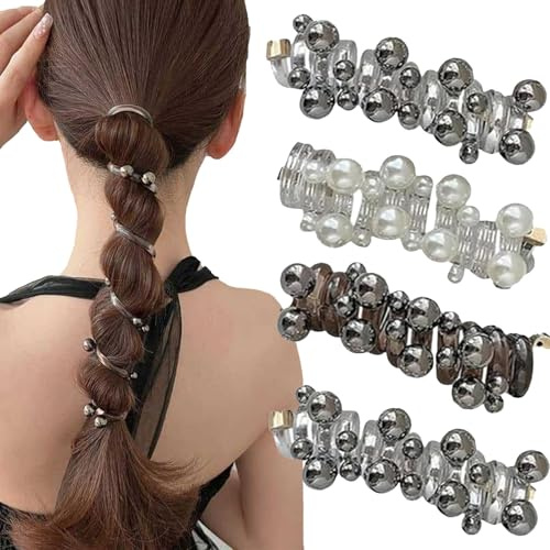 4 Stück Spiral Haargummis Ohne, 2025 Neue Elastische Telefonkabel Herz Hair tie, Weiche Spiral Haargummis für Damen & Mädchen, Blumen Haarclips Schonend für Dickes Haar, Kein Ziepen (4 Stück-A)