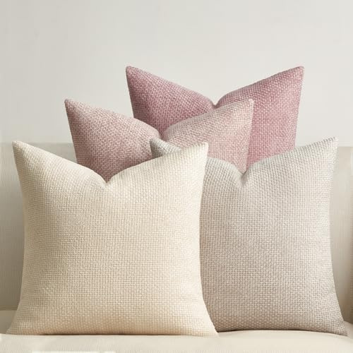 Topfinel Kuddfodral 50x50 Rosa 4-delat set Chenille Kuddfodral Örngott Soffkudde Dekorativ Kudde Prydnadskudde Dekorativt Kuddfodral Rottingvävd Design För Soffa Vardagsrum Sovrum