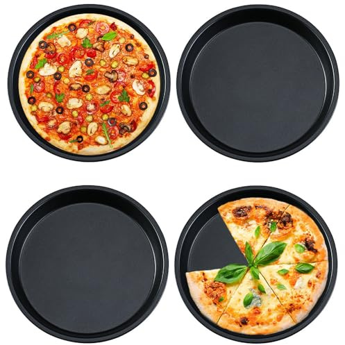 katmerio 4er Set Rundes Pizzablech, Ø 15cm Edelstahl Pizza Backblech mit Antihaftbeschichtung, Käsekuchen Backblech Pizzabackbleche Set für Backen Pie Pizza Käsekuchen