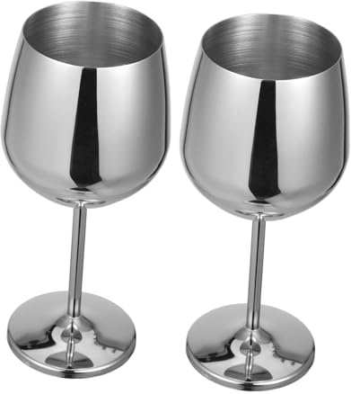 Anneome 2 Pièces Verres à Vin Incassables Acier Inoxydable Calices Dorés Robustes pour Maison Bar Camping et Voyage