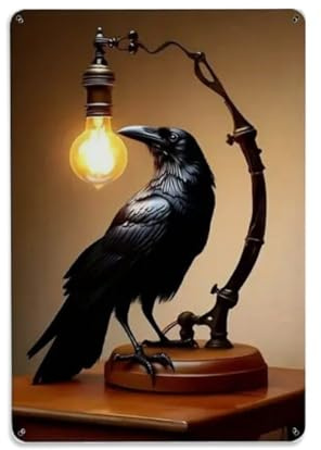 Crow And Black Light Metal Tin Sign Vintage Garden Bedroom Cafe Bar Man Cave Home Wall Decor Metal Poster 8x12 in