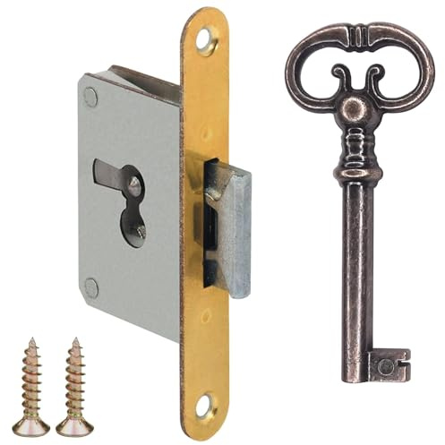 cyclingcolors Serrure à mortaiser clé axe 20mm remplacement meuble ancien décoration rustique armoire vintage, gauche