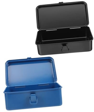 VALICLUD 2pcs Metal Tool Boxes Heavy Duty Mechanics Tool Organizer for Home and Vehicle Use Blue and Black