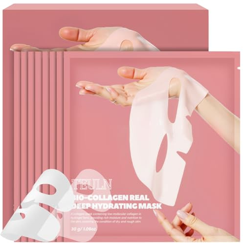 TEULN Bio-Collagen Face Mask, 8 Pack Real Deep Hydrating Collagen Overnight Mask, Pore Minimizing, Elasticity Improvement, Face Masks Skincare, Facial Sheet Masks for Skin care and Moisturizing.