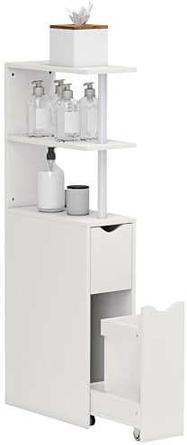 HOMCOM Meuble de Salle de Bain avec tiroir sur roulettes, Meuble de Rangement, Armoire Salle de Bain avec étagères Ouvertes, tiroirs, pour Salon Salle à Manger Petits espaces 20 x 45 x 115 cm, Blanc