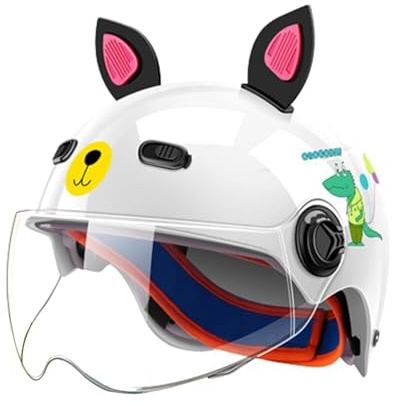 Child Cute Ultra-Thin Cat Ears Kids Motorcycle Half Helmet, DOT Approved, Youth Half Shell Motorcycle Open Face Helmet for Moped Old ATV Cruiser Scooter Helmet, 3-14 Years Old Kids(A)