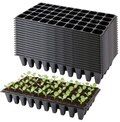 Bemonew Bandejas para sembrar Semillas (20 pcs) Extra Profundas (50 Celdas) contenedor de germinación de plástico Resistente para invernaderos Jardines y Agricultura Urbana.