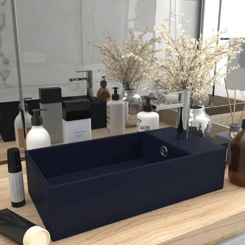 Lumanois Lavandino con Troppopieno in Ceramica Blu Scuro, Articoli di ferramenta,Prodotti Idraulici,Articoli Idraulici,Lavandini,Lavandini Bagno, 10.6kg-146990
