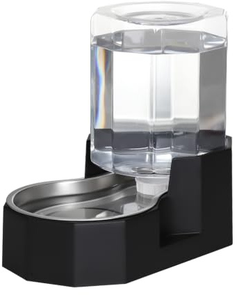 Sfozstra Distributeur d'eau pour grands chiens : distributeur d'eau automatique alimenté par gravité - Facile à nettoyer - Bol en acier inoxydable pour chatons et chiots - Salon ou garage (noir, 5L)