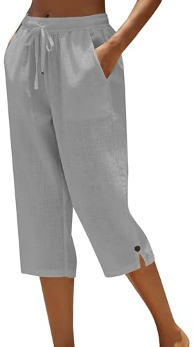 Pantacourt Femme Grande Taille Été Pantalon de Sport 3/4 en Coton et Lin Pantalon de Jogging Léger avec Poches Taille Élastique avec Cordon Bouton à la Cheville Décontracté pour Yoga Randonnée