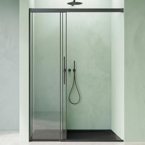 Mai & Mai Schiebetür dusche, Nischentür 3-teilig Duschtür 90x195cm Schwarz | Duschakbine Duschabtrennung, 8mm Sicherheitsglas mit Nanobeschichtung, Soft-Close-System, Teramo70K