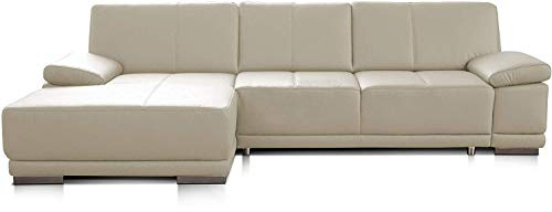 Cavadore Corianne Sofá-Cama en Cuero auténtico, sofá esquinero con función de sofá-Cama y reposabrazos Ajustable, Unas Medidas de 282 נ80 נ162 cm y en Color Blanco