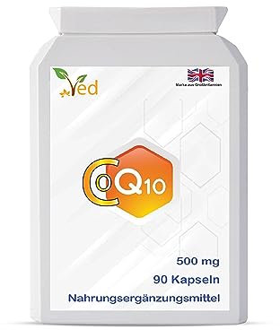 CoQ10 500 mg | Coenzima Q10 | Massima forza | Coenzima Ubichinone fermentato naturalmente | Formula naturale superiore | 500mg 90 Softgel di VED