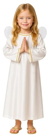 GUIRMA | Costume Angelo Bambini (10-12 anni) - Vestito e Ali - Ideale per Feste in Maschera e Celebrazioni - Bianco