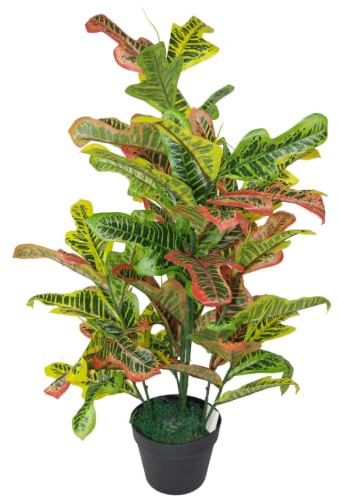Leaf Feuille de Codiaeum Artificielle Multicolore Maison Pot Plastique Noir Grand Modèle 90 cm