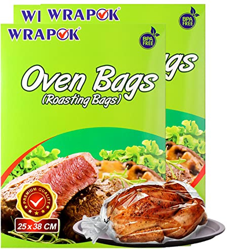 WRAPOK Roasting Cooking Bags Oven Chicken Bag for Meat Poultry Fish Seafood Vegetable, Small - 16 Bags (10 x 15 Inch)