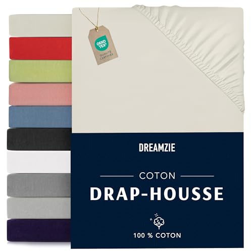 Dreamzie - Spannbettlaken - 180x200cm - 100% Baumwolle Jersey | Beige · Leintuch mit Rundumgummi · Spannbetttuch bis 27cm Steghöhe · Oeko-Tex zertifiziert · Doppelbett / King Size